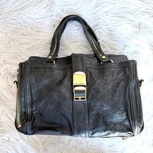 Rebecca Minkoff Distressed Leather Gold Accents Satchel Purse Bag Y2K Grunge